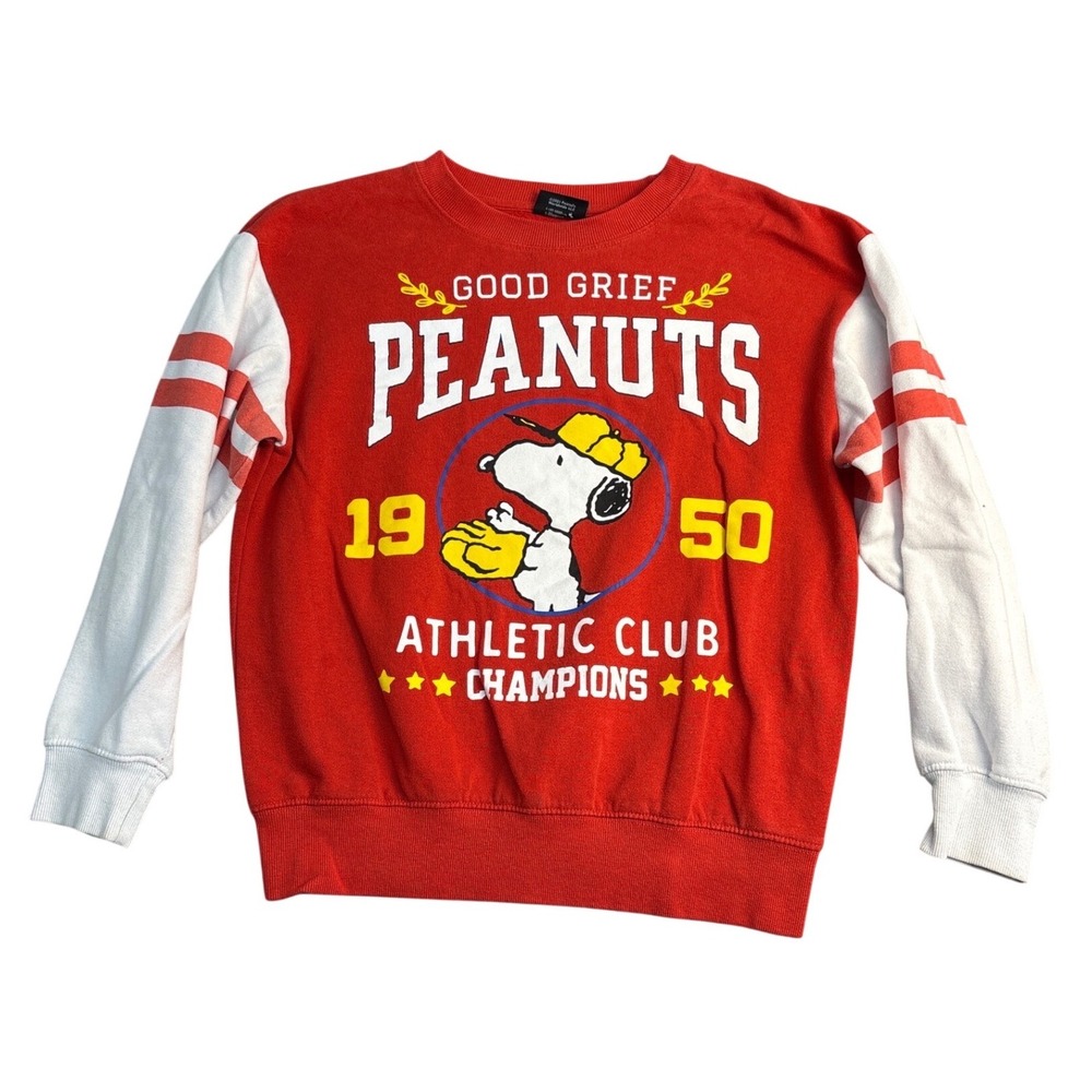 Peanuts Snoopy Athletic Club Sweatshirt Red White Varsity Stripe Small 2739
